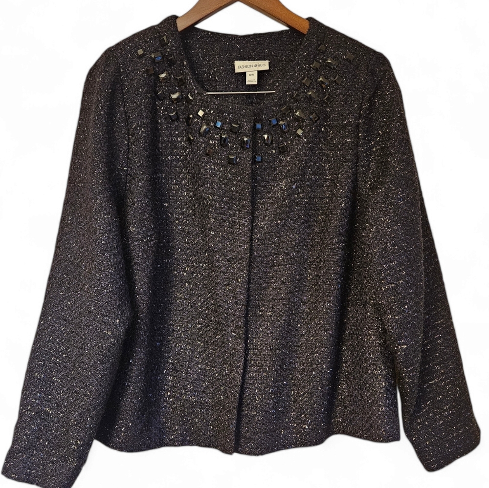 Fashion Bug Purple & Black Jeweled Embroidered Button-Up Jacket Size 16W